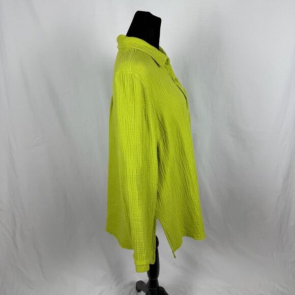 Belle Kim Gravel Lime Green 100% Cotton Gauze Button Down - Women’s S - Picture 4 of 8